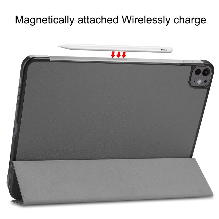 For iPad Pro 13 2024 Custer Pure Color 3-Fold Holder Smart Leather Tablet Case(Grey)