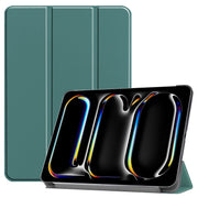 For iPad Pro 13 2024 Custer Pure Color 3-Fold Holder Smart Leather Tablet Case(Dark Green)