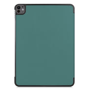For iPad Pro 13 2024 Custer Pure Color 3-Fold Holder Smart Leather Tablet Case(Dark Green)
