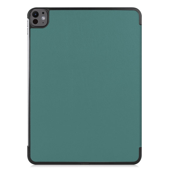 For iPad Pro 13 2024 Custer Pure Color 3-Fold Holder Smart Leather Tablet Case(Dark Green)