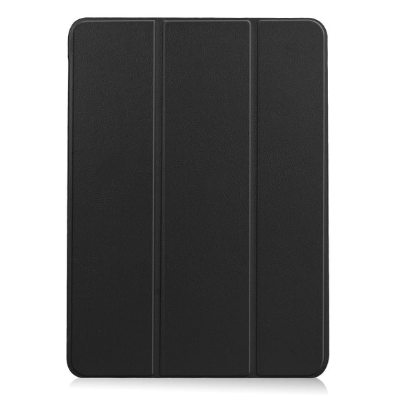 For iPad Air 11 2024 Custer Pure Color 3-Fold Holder Smart Leather Tablet Case(Black)