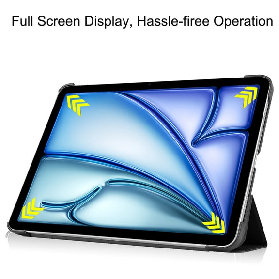 For iPad Air 11 2024 Custer Pure Color 3-Fold Holder Smart Leather Tablet Case(Black)