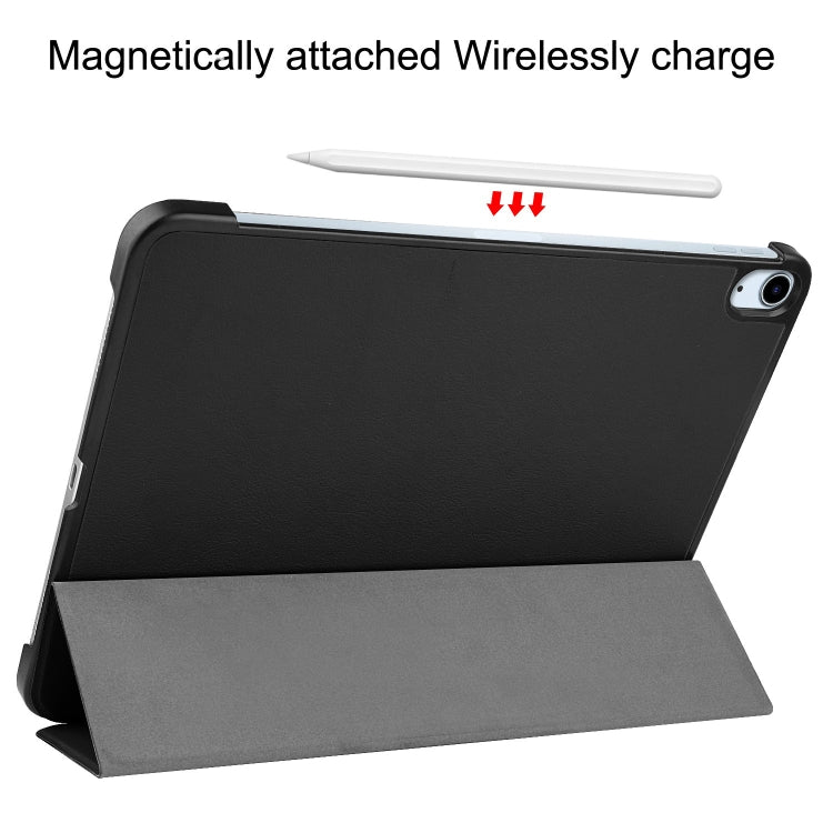 For iPad Air 11 2024 Custer Pure Color 3-Fold Holder Smart Leather Tablet Case(Black)