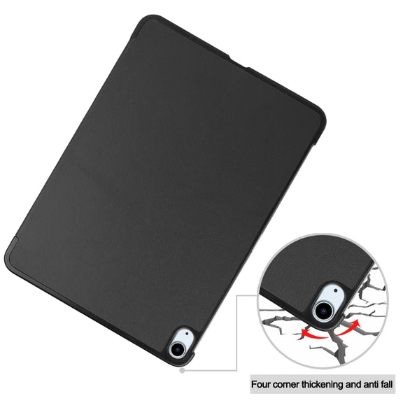 For iPad Air 11 2024 Custer Pure Color 3-Fold Holder Smart Leather Tablet Case(Black)