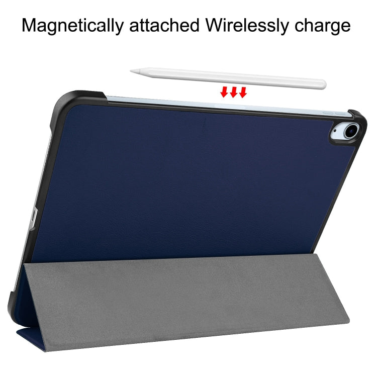 For iPad Air 11 2024 Custer Pure Color 3-Fold Holder Smart Leather Tablet Case(Blue)