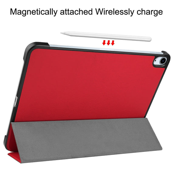 For iPad Air 11 2025 / 2024 Custer Pure Color 3-Fold Holder Smart Leather Tablet Case(Red)