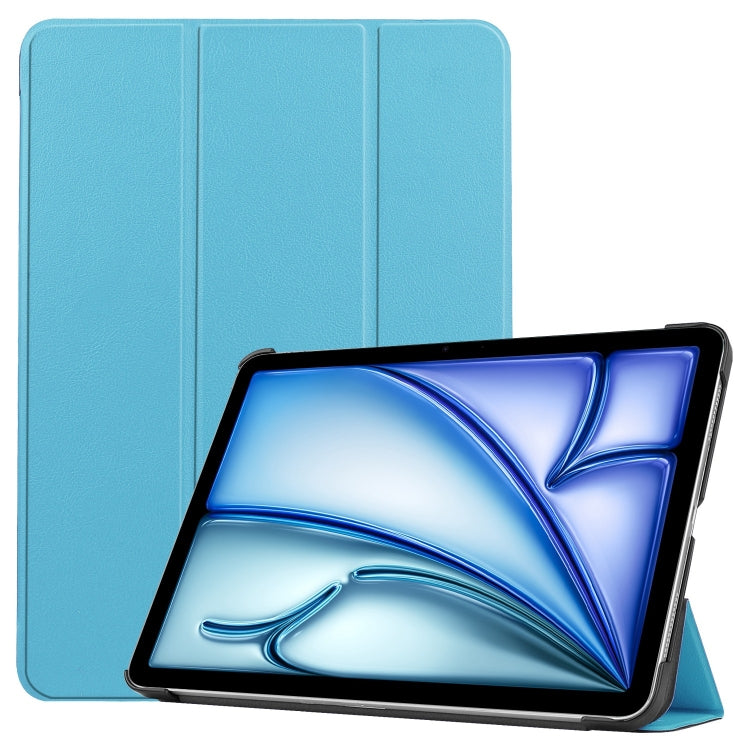 For iPad Air 11 2025 / 2024 Custer Pure Color 3-Fold Holder Smart Leather Tablet Case(Sky Blue)
