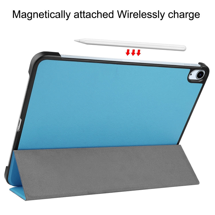 For iPad Air 11 2025 / 2024 Custer Pure Color 3-Fold Holder Smart Leather Tablet Case(Sky Blue)