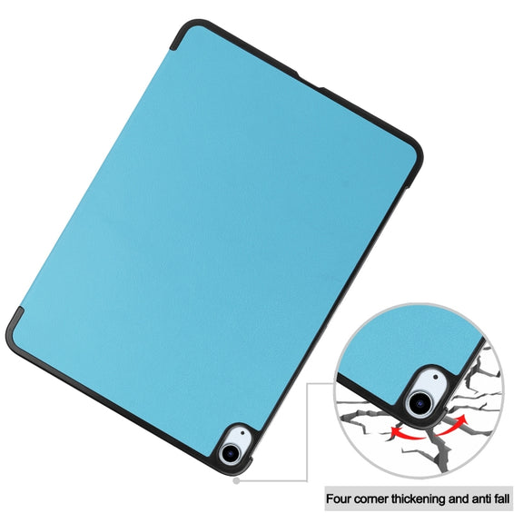 For iPad Air 11 2025 / 2024 Custer Pure Color 3-Fold Holder Smart Leather Tablet Case(Sky Blue)