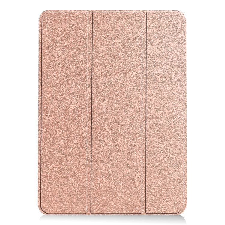 For iPad Air 11 2024 Custer Pure Color 3-Fold Holder Smart Leather Tablet Case(Rose Gold)