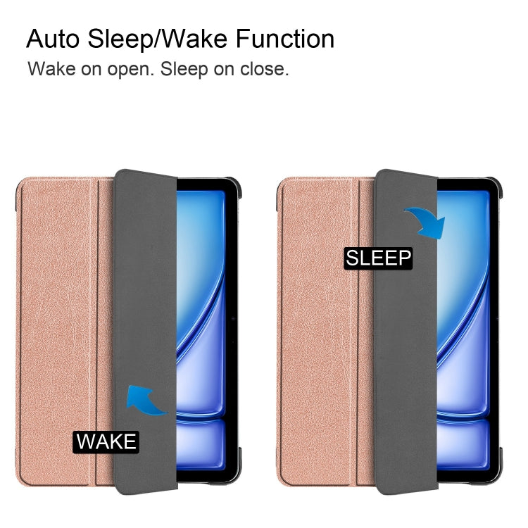 For iPad Air 11 2024 Custer Pure Color 3-Fold Holder Smart Leather Tablet Case(Rose Gold)