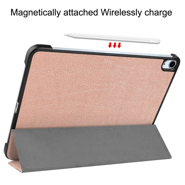 For iPad Air 11 2024 Custer Pure Color 3-Fold Holder Smart Leather Tablet Case(Rose Gold)