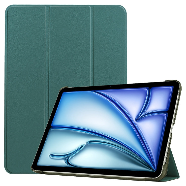 For iPad Air 11 2025 / 2024 Custer Pure Color 3-Fold Holder Smart Leather Tablet Case(Dark Green)