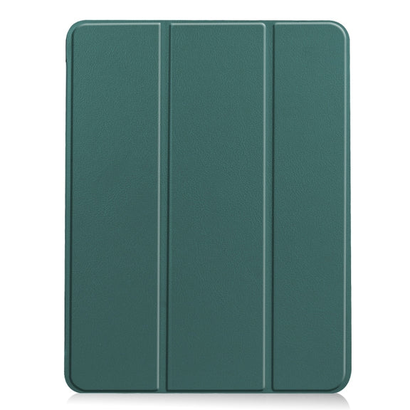 For iPad Air 11 2025 / 2024 Custer Pure Color 3-Fold Holder Smart Leather Tablet Case(Dark Green)