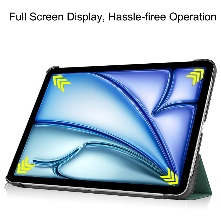 For iPad Air 11 2025 / 2024 Custer Pure Color 3-Fold Holder Smart Leather Tablet Case(Dark Green)
