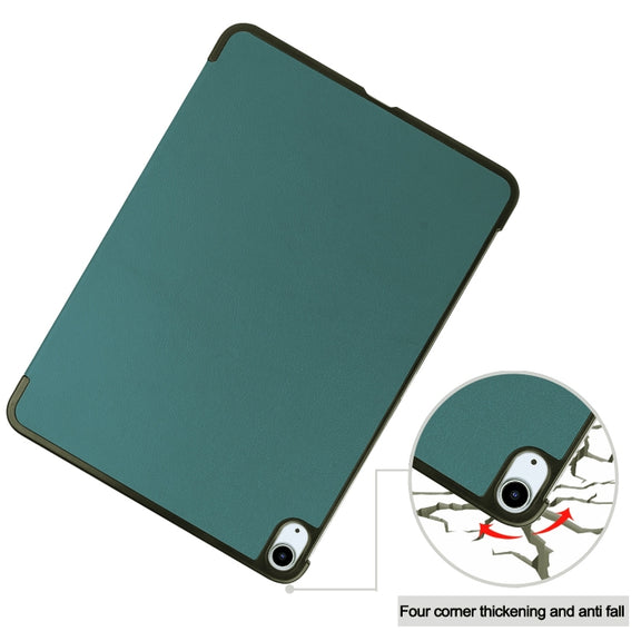 For iPad Air 11 2025 / 2024 Custer Pure Color 3-Fold Holder Smart Leather Tablet Case(Dark Green)