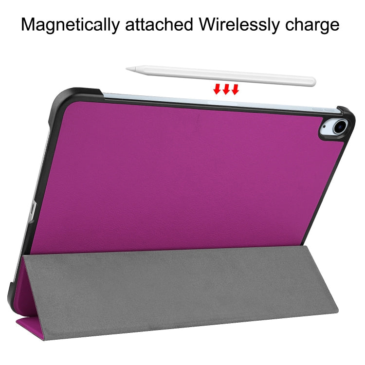 For iPad Air 11 2024 Custer Pure Color 3-Fold Holder Smart Leather Tablet Case(Purple)
