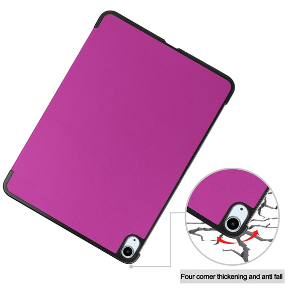For iPad Air 11 2024 Custer Pure Color 3-Fold Holder Smart Leather Tablet Case(Purple)