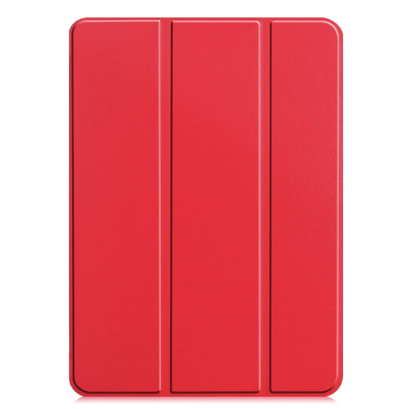 For iPad Pro 11 2024 Custer Pure Color 3-Fold Holder Smart Leather Tablet Case(Red)