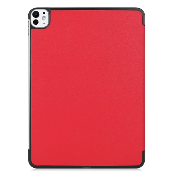 For iPad Pro 11 2024 Custer Pure Color 3-Fold Holder Smart Leather Tablet Case(Red)