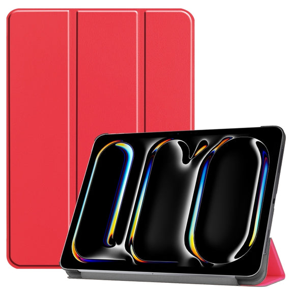 For iPad Pro 11 2024 Custer Pure Color 3-Fold Holder Smart Leather Tablet Case(Red)