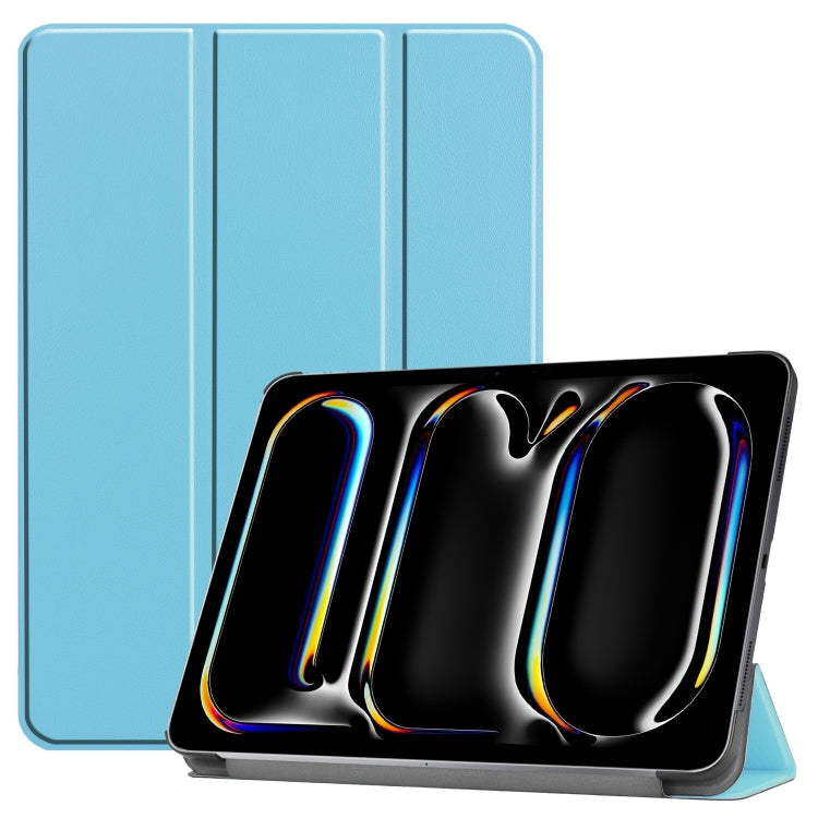 For iPad Pro 11 2024 Custer Pure Color 3-Fold Holder Smart Leather Tablet Case(Sky Blue)