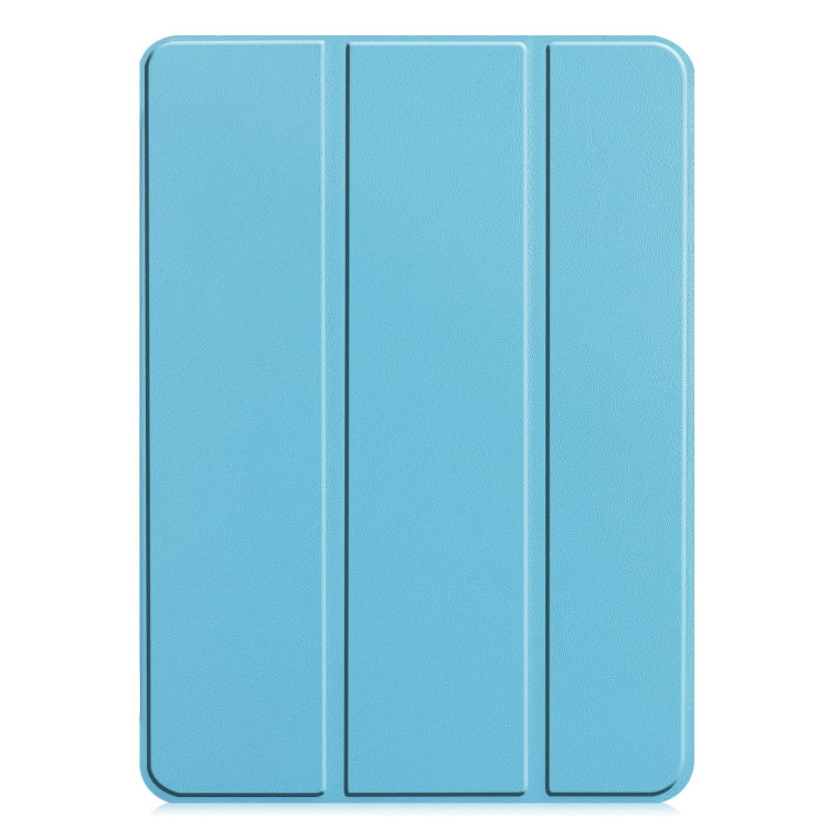 For iPad Pro 11 2024 Custer Pure Color 3-Fold Holder Smart Leather Tablet Case(Sky Blue)