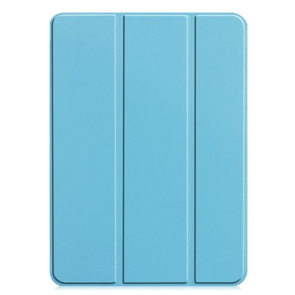 For iPad Pro 11 2024 Custer Pure Color 3-Fold Holder Smart Leather Tablet Case(Sky Blue)