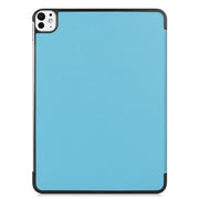 For iPad Pro 11 2024 Custer Pure Color 3-Fold Holder Smart Leather Tablet Case(Sky Blue)