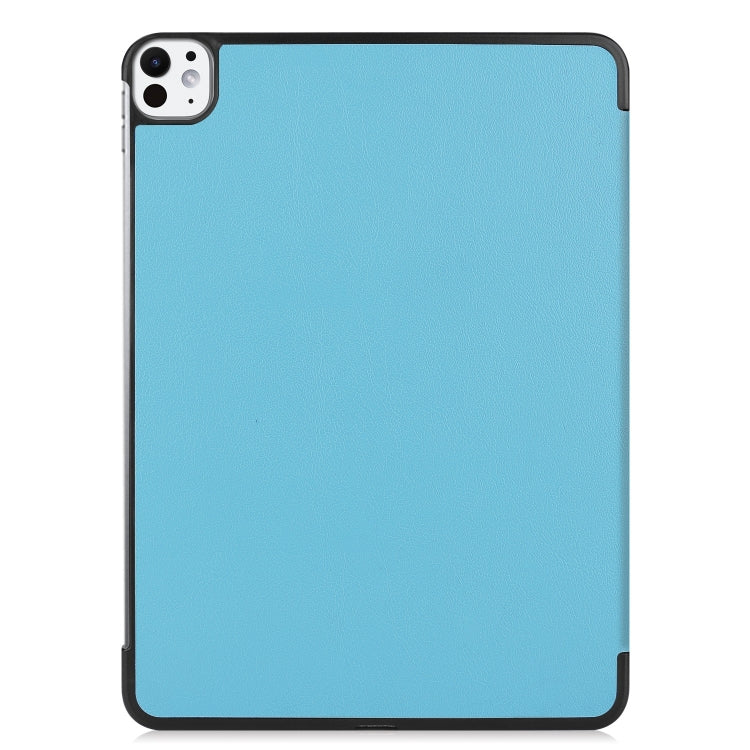 For iPad Pro 11 2024 Custer Pure Color 3-Fold Holder Smart Leather Tablet Case(Sky Blue)