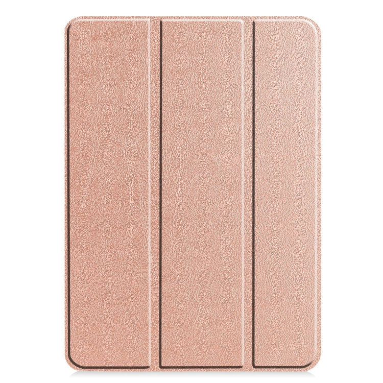 For iPad Pro 11 2024 Custer Pure Color 3-Fold Holder Smart Leather Tablet Case(Rose Gold)