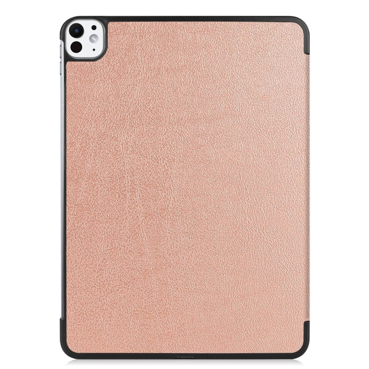 For iPad Pro 11 2024 Custer Pure Color 3-Fold Holder Smart Leather Tablet Case(Rose Gold)