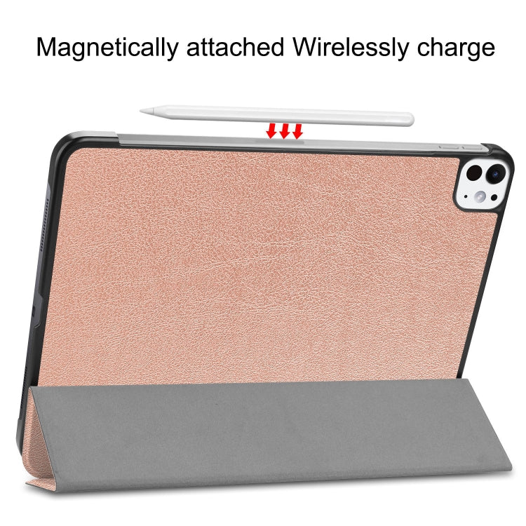 For iPad Pro 11 2024 Custer Pure Color 3-Fold Holder Smart Leather Tablet Case(Rose Gold)