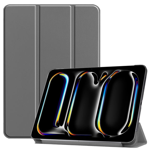 For iPad Pro 11 2024 Custer Pure Color 3-Fold Holder Smart Leather Tablet Case(Gray)