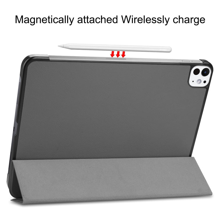For iPad Pro 11 2024 Custer Pure Color 3-Fold Holder Smart Leather Tablet Case(Gray)