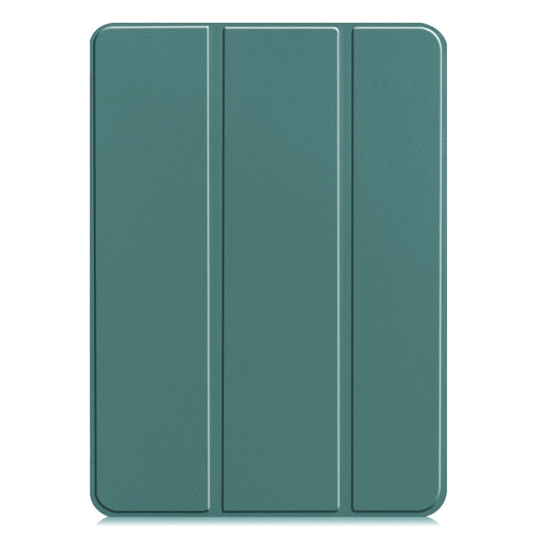For iPad Pro 11 2024 Custer Pure Color 3-Fold Holder Smart Leather Tablet Case(Dark Green)