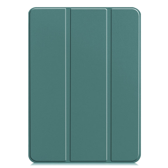 For iPad Pro 11 2024 Custer Pure Color 3-Fold Holder Smart Leather Tablet Case(Dark Green)