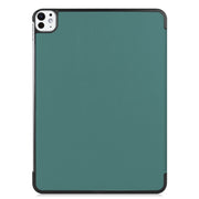 For iPad Pro 11 2024 Custer Pure Color 3-Fold Holder Smart Leather Tablet Case(Dark Green)