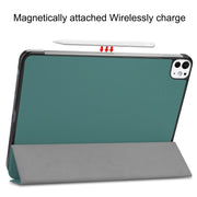 For iPad Pro 11 2024 Custer Pure Color 3-Fold Holder Smart Leather Tablet Case(Dark Green)