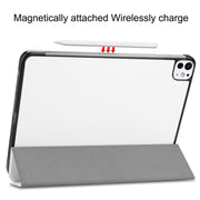 For iPad Pro 11 2024 Custer Pure Color 3-Fold Holder Smart Leather Tablet Case(White)