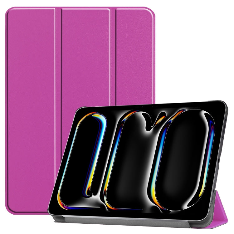 For iPad Pro 11 2024 Custer Pure Color 3-Fold Holder Smart Leather Tablet Case(Purple)