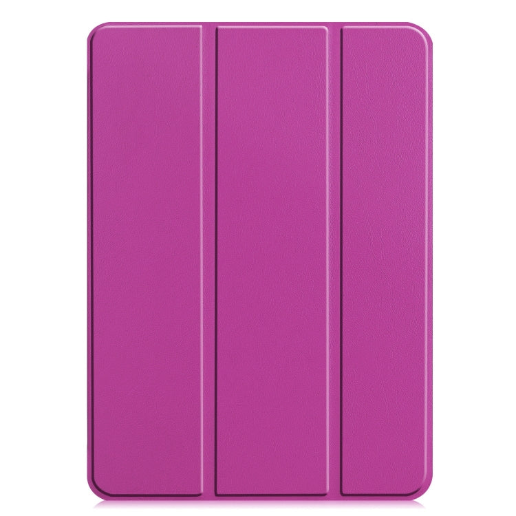 For iPad Pro 11 2024 Custer Pure Color 3-Fold Holder Smart Leather Tablet Case(Purple)