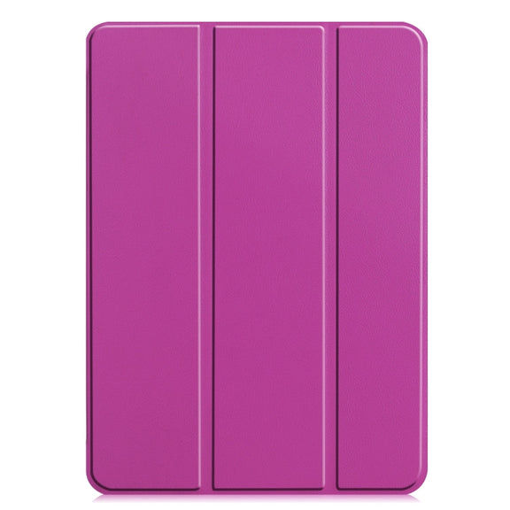 For iPad Pro 11 2024 Custer Pure Color 3-Fold Holder Smart Leather Tablet Case(Purple)