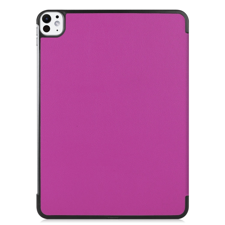 For iPad Pro 11 2024 Custer Pure Color 3-Fold Holder Smart Leather Tablet Case(Purple)
