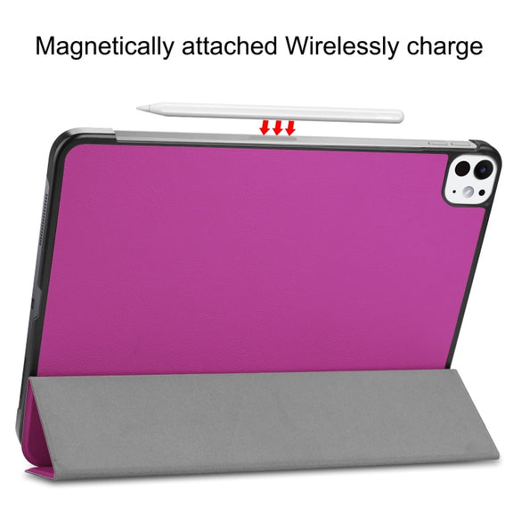 For iPad Pro 11 2024 Custer Pure Color 3-Fold Holder Smart Leather Tablet Case(Purple)