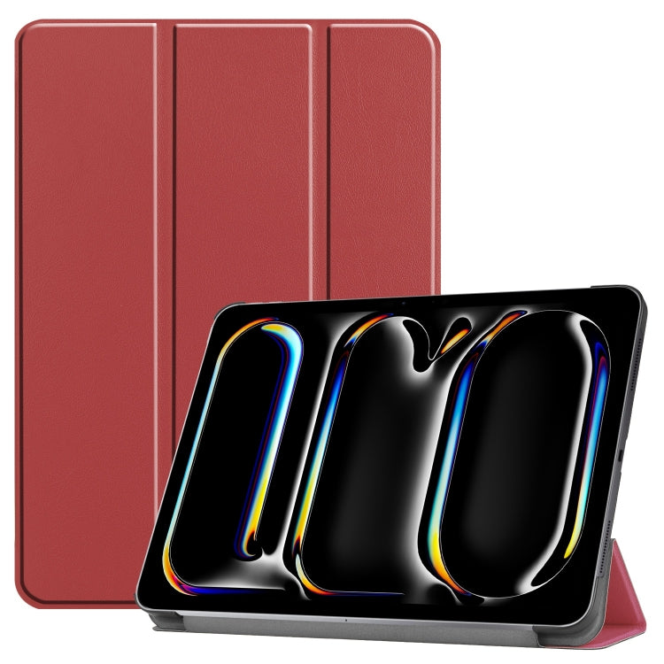 For iPad Pro 11 2024 Custer Pure Color 3-Fold Holder Smart Leather Tablet Case(Wine Red)