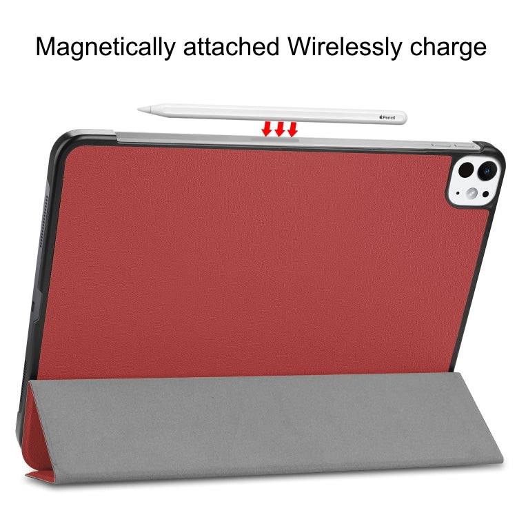 For iPad Pro 11 2024 Custer Pure Color 3-Fold Holder Smart Leather Tablet Case(Wine Red)