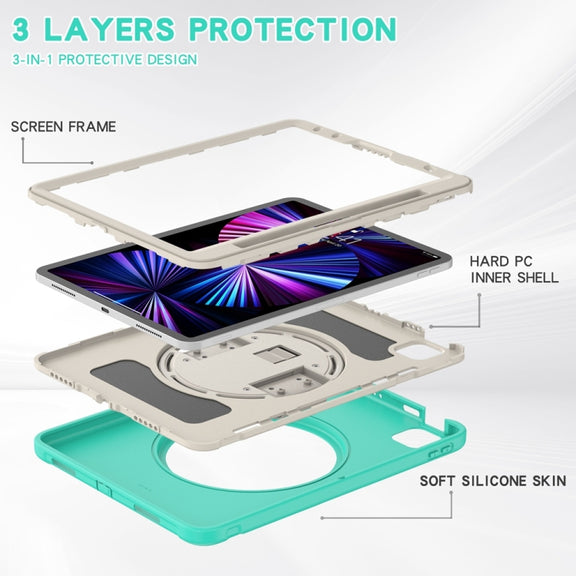 For iPad Pro 11 2024 Spider Wheel Silicone Hybrid PC Tablet Case(Mint Green)