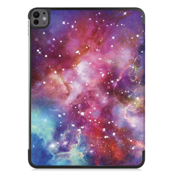 For iPad Pro 13 2024 Custer Painted 3-Fold Holder Smart Leather Tablet Case(Milky Way Nebula)