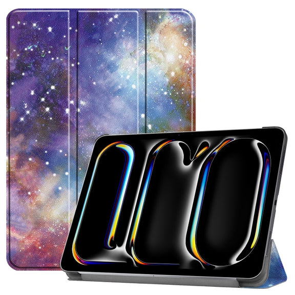 For iPad Pro 13 2024 Custer Painted 3-Fold Holder Smart Leather Tablet Case(Milky Way Nebula)